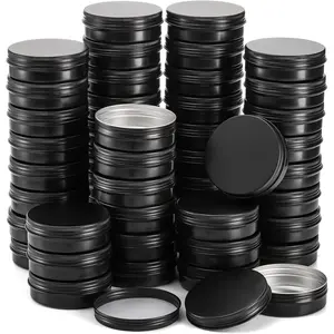 48 Pack 4 oz Screw Lid Round Tins Aluminium Empty Tins Black Metal Candle Storage Tin Jars Spice Containers Travel Tin Cans
