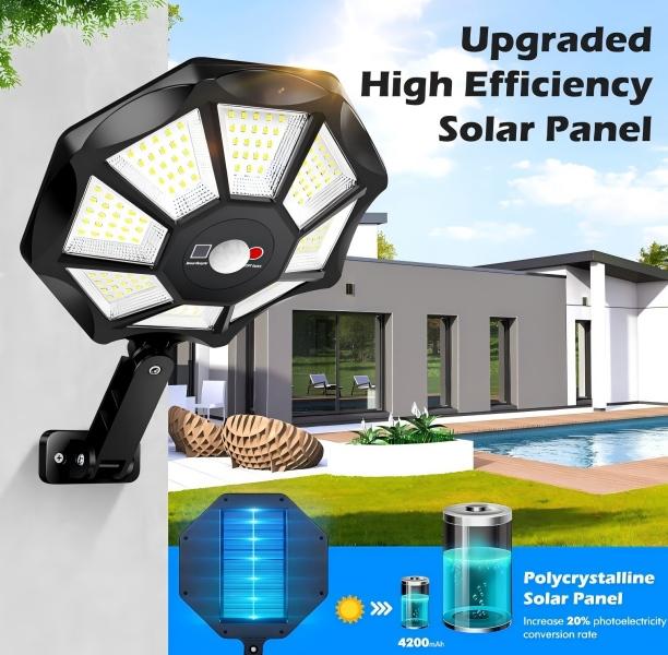 Solar LED Flood Lights Outdoor, Motion Sensor Dusk to Dawn Waterproof Security Lights, Solar Powered Exterior Lighting for Yard, Garage, Patio, Porch, Garden, Pathway, Parking Lot