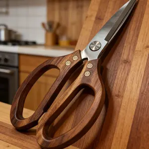 Premium Acacia Wood Handle Stainless Steel Scissors - Ergonomic Multi-Purpose Kitchen & Craft Cutter
