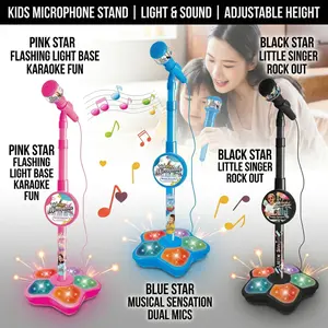 Kids Microphone with Stand Karaoke Song Music Instrument Toys Brain-Training Educational Toy Birthday Gift for Girl Boy