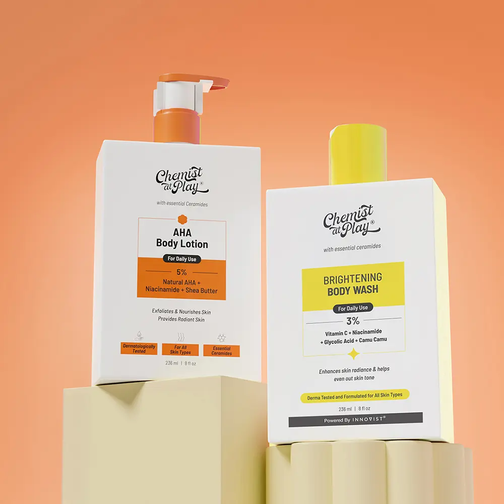 AHA Body Lotion + Body Wash Duo | Smooth Rough Skin, Improve Texture & Hydrate | KP & Strawberry Legs Care