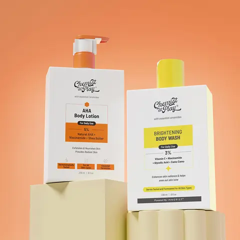 AHA Body Lotion 8fl oz & Brightening Body Wash 8fl oz Combo | Helps Even Out Skin Tone & Nourishes Skin