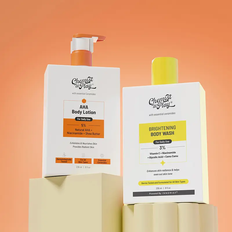 AHA Body Lotion 8fl oz & Brightening Body Wash 8fl oz Combo | Helps Even Out Skin Tone & Nourishes Skin
