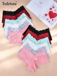 12pcs Women's Floral Lace Bow Scallop Sheer Knicker,Comfy Breathable Panty for Daily Wear, Women's Underwear Bottoms for All Seasons