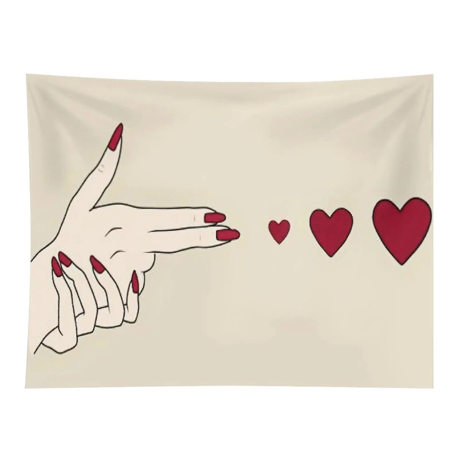 Finger Heart Tapestry Minimal Hand Gesture Wall Hanging, Cute Love Heart Line Art Tapestry for Bedroom Decor