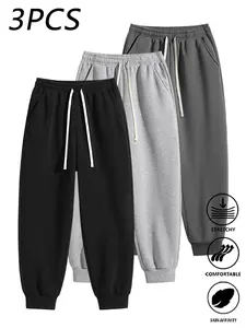 3-Pack Men's Solid Color Sweatpants,Loose Plain Casual Trousers,Basic knit Sport Pants,Unisex Versatile Joggers,Suitable For Daily Wear,Loungewear,Running,for Fall Menswear,available in 3 pack & 1-pack options,Please place an order according to size chart