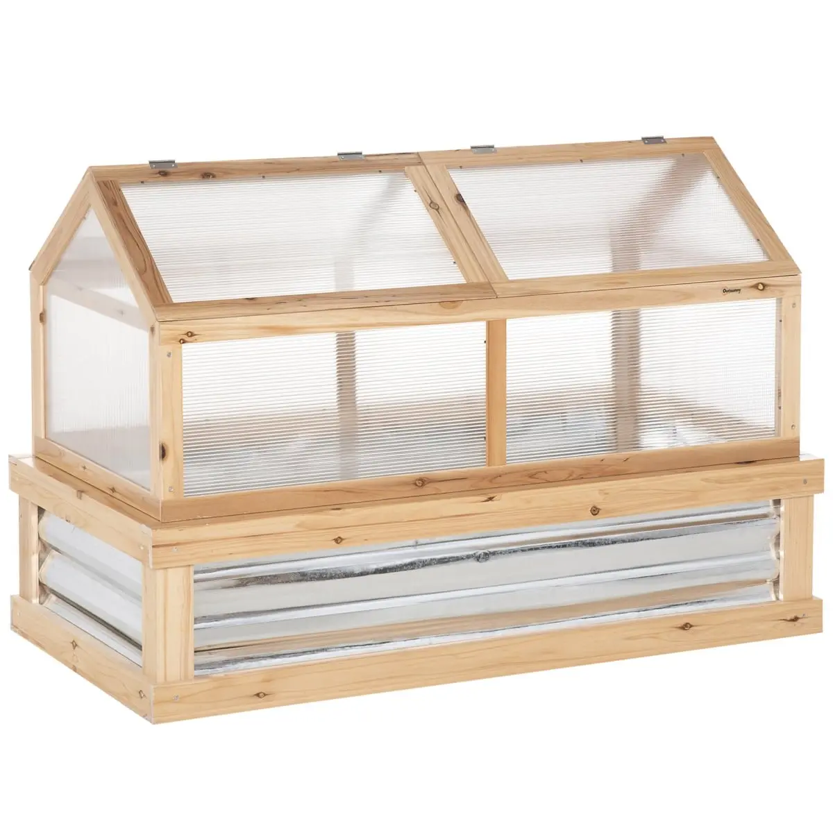 212 Main 845-670 48 x 24 x 32.25 in. Outsunny Raised Garden Bed with Greenhouse Top, Garden Wooden Cold Frame Greenhouse Flower Planter Protection, Natural