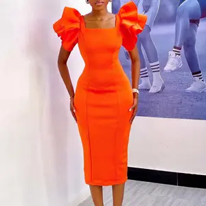 2025 ladies summer plus size women's temperament commuting slim  square neck lotus leaf sleeves celebrity party  deep dress sleeveless plain print lirika matoshi casual t-shirt high waist fluffy classy formal