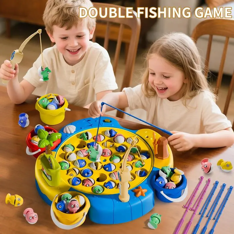 66-PC BPA-Free Magnetic Fishing Board Game for Toddlers, 360-Degree Rotation Board, Family Game Night Toy, Children Development Gift for Boys 3-6 Years