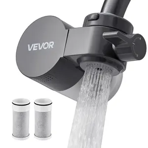 VEVOR Faucet Mount Water Filter,  Horizontal Water Purifier for Sink Tap, Carbon Fiber Filter, Removes Chlorine Lead with 3 Filters, Fits Most Kitchen or Bathroom Faucets, Gray