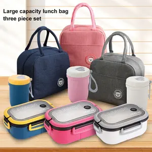 Large Capacity Insulated Lunch Bag Set, Portable Food Container, Outdoor Meal Pack, Foldable Handheld Storage Bag, Thermal Bag, 3 Piece Combo, Lunch Box Bag