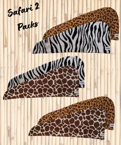 100% Cotton Turbie Twist Hair Towels - Safari 2 Packs