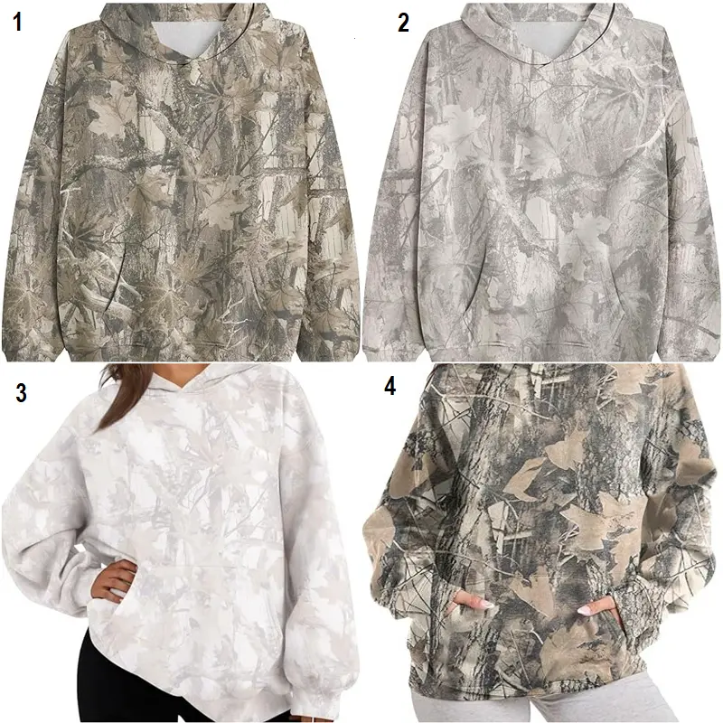 Printed Camo Hoodie for Men Women, White Vintage Maple Leaf Hooded Sweatshirt Graphic Print Pullover Hoodies with Pocket