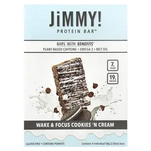 JiMMY! Bars With Benefits™, Protein Bar, Cookies 'N Cream, 4 Bars, 2.05 oz (58 g) Each