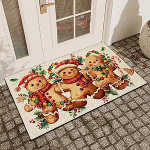 1Pc Welcome, Christmas Gingerbread Man Silica Mud Anti-Slip Water-Absorbing Door Mat For Indoor And Outdoor Use Kitchen  Dining Room Bathroom Bedroom And Holiday Home Decor