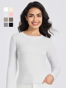 MIDMX Classic Ribbed Fitted Tee Women's Long Sleeve Crewneck Must-Have Basic Top in White for Casual Minimalist Wear