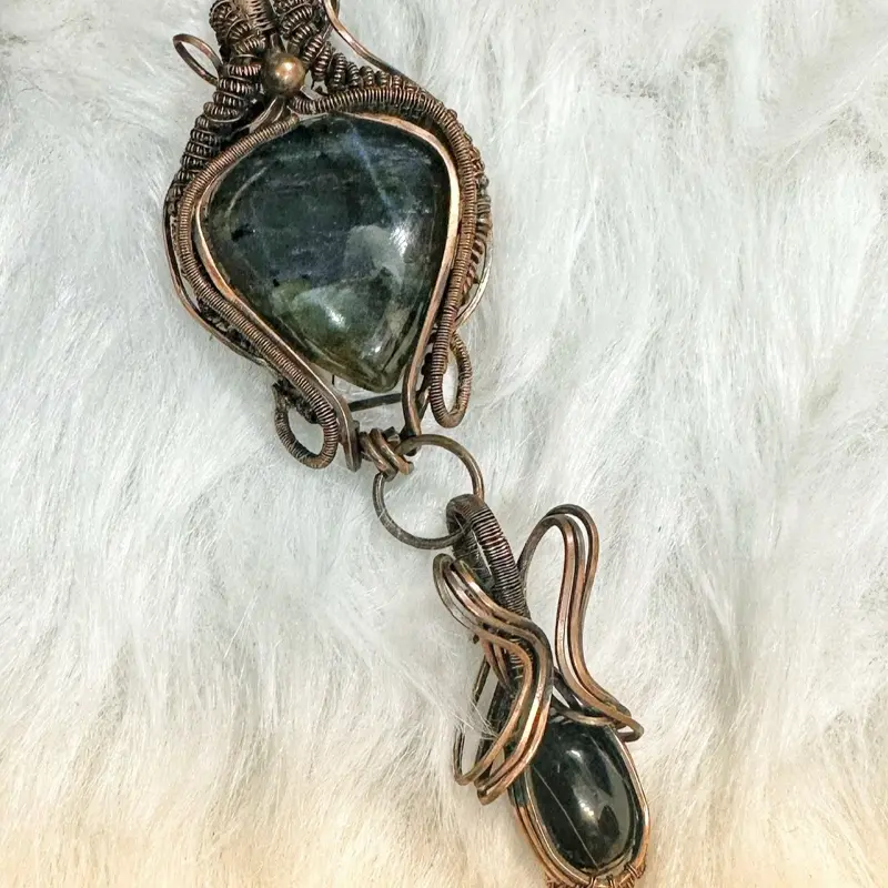 Wire Wrapped Labradorite and onyx double pendant