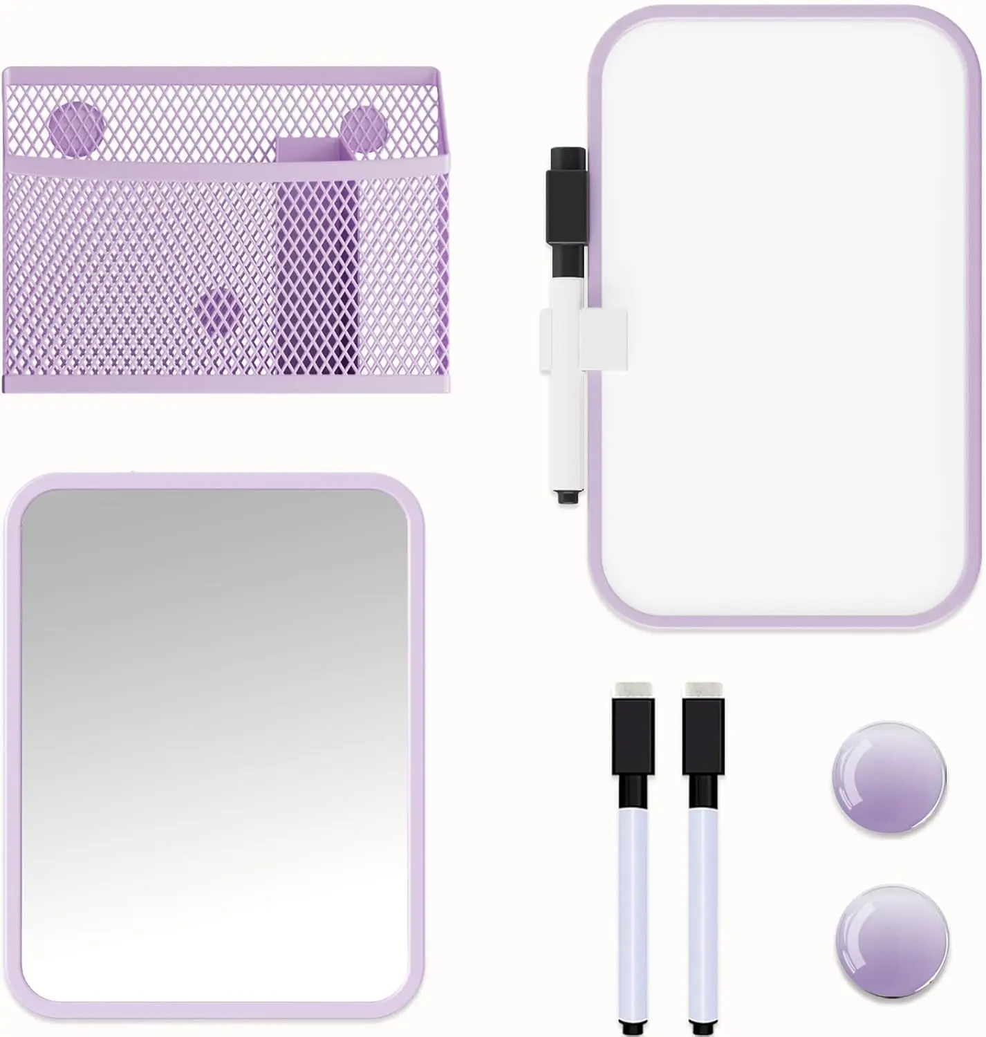 Girls' New Multiple-Pieces Locker Decor Set - Magnetic Whiteboard+Mirror, Pen Holder, Pink/Purple School Locker Accessories, Back To School Essentials