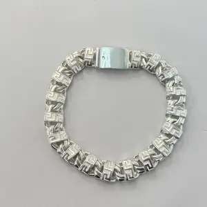 Sterling Silver Chino Link Greek Design Bracelet 8", Sterling Silver 10mm Bracelet
