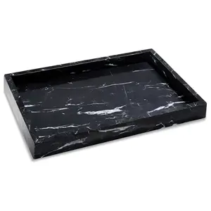 Natural Marble Tray 12x8 Inch, Pure Stone Vanity Tray for Bathroom Counter, Non-Ceramic/Non-Resin Decorative Organizer for Perfume Jewelry