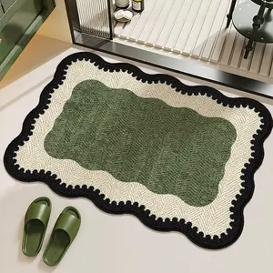 Retro wavy edge green bathroom door non-slip floor mat French entry entrance carpet household washable kitchen carpet home decoration bedroom bedside carpet mid-century style living room sofa area carpet light luxury high-end cloakroom dresser carpet