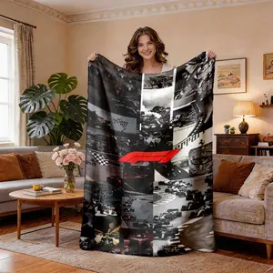 F1 Vintage Racing Patchwork Blanket, Lightweight Flannel Throw for Spring Summer, Soft Breathable Bed Sofa Office Camping Travel