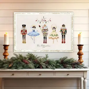 Frameless Nutcracker & Ballet Girl Christmas Wall Art Decor, Holiday Party Decoration, Canvas Print, Festive Style, Living Room Bedroom Bathroom