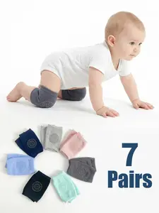 Pack of 7 pairs, baby knee pads, simple solid-color basic style, non-slip, moderate thickness, suitable for all seasons, unisex.