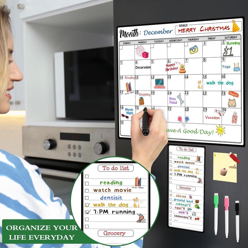Magnetic Reusable Fridge Calendar Whiteboard 15x11 Inch Monthly Organizer with 6 Markers & Today List for Family Planning