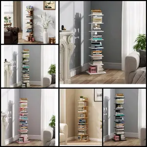 8-Tier Bookcase, Spine Book Shelf for Small Space, Corner Standing Shelf for Living Room, Office, Study, Entryway,