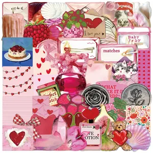 Valentine's Day Themed Sticker, 50pcs/set Cute Romantic Self Adhesive Decorative Sticker, DIY Decals for Water Bottle, Laptop, Phone Case, Screen Protector, Funny Stickers