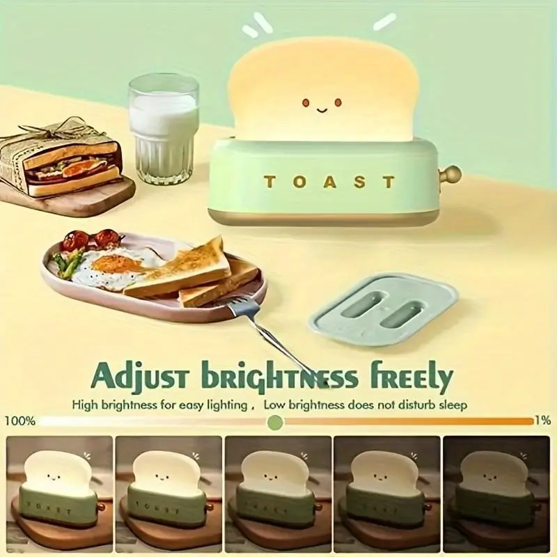 Cute Toast Bread Machine Night Light, Rechargeable Desk Lamp, Smiley Face Design, Room Decor for Bedroom, Living Room, Office, Gift, Dimmable Desk Lights, Nightlight For Bedroom