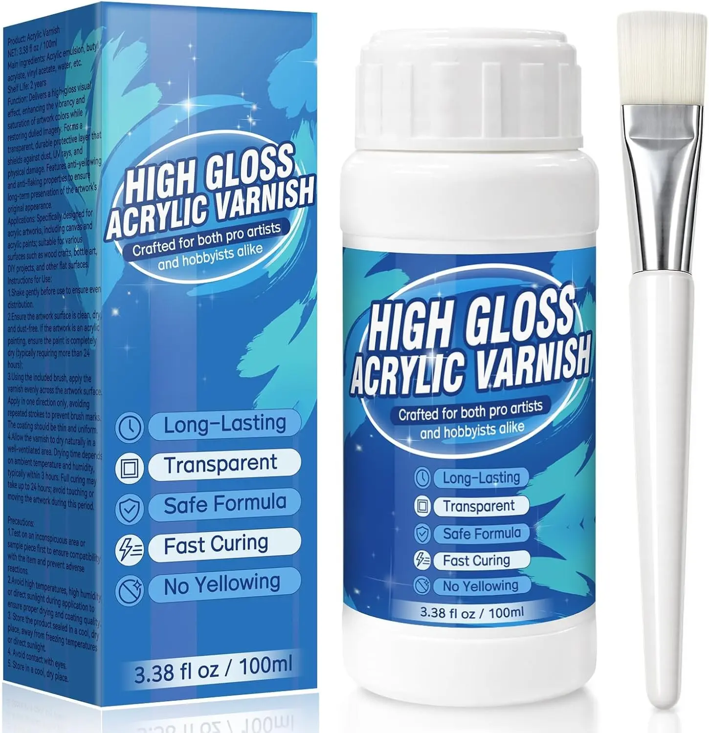 Gloss Varnish for Acrylic Painting, Acrylic Varnish, Non-Yellowing, Anti-Crazing, Non-Toxic, Clear Acrylic Sealer, Superior Protection and High Gloss Finish for Artwork, Acrylics Paint (Clear)