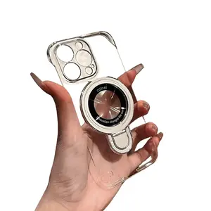 MagSafe Compatible Frameless Clear Phone Case for iPhone 17 Full Series - Metal Magnetic Ring Stand, Shockproof Hard Cover