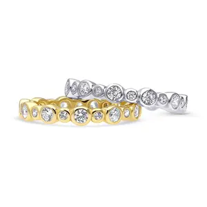 BERRICLE Yellow Gold Flashed Sterling Silver Bubble Rings Statement Stackable Eternity Band Ring Set for Women, Bezel Set Round Cut Cubic Zirconia CZ