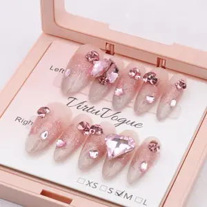 Rose Glitz Gala Press-On Nails – Handcrafted, Reusable, Long-Lasting, Salon Quality Design + Free Application Toolkit pink nail handmade acrylic