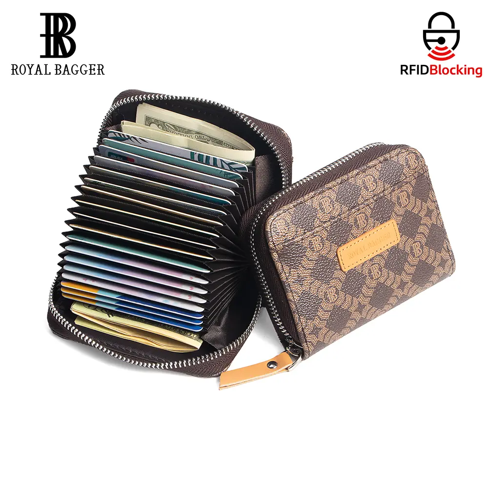 Royal Bagger RFID Accordion Card Wallet for Women, Zip Around Credit Card Holder with Dense Card Slots, Compact Coin and Cash Wallet 3294
