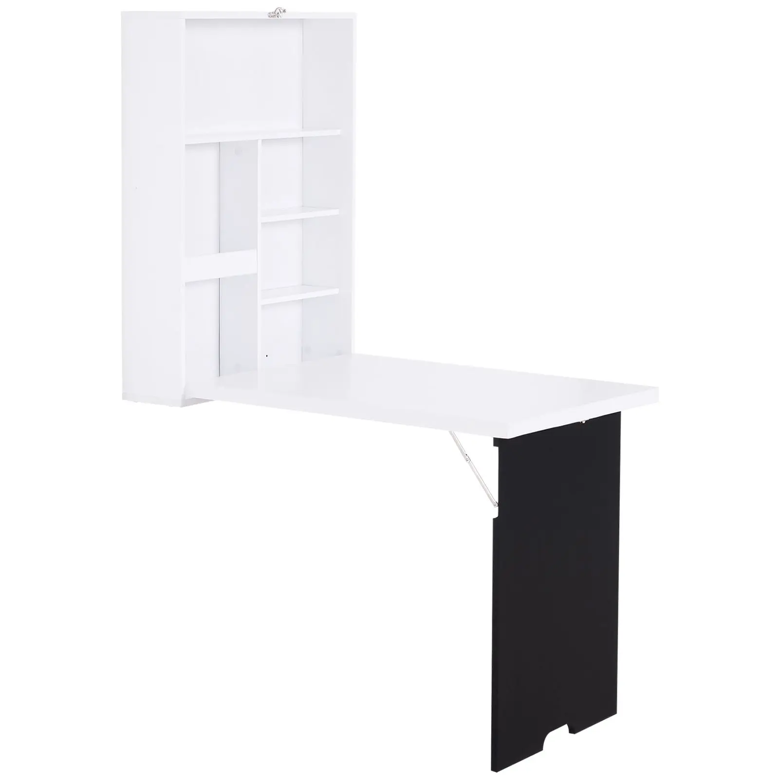 Foldable Wall Desk with Blackboard, Fold Out Convertible Floating Desk with Shelves, White