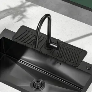 1pc Silicone Sink Faucet Splash Guard with Sloped Drainage, High Backing Water Catcher Mat, Non-Slip Sink Organizer Tray for Soap & Sponge, Waterproof Countertop Protector for Kitchen & Bathroom