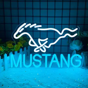 Mustang Car Neon Sign LED Wall Light for Garage Bar Game Room, Vibrant Mustang Logo, Perfect Gift for Car Enthusiasts, Interior Led Lights