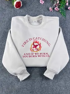 Fire Is Catching Embroidered Sweatshirt, Hunger Games Embroidery,If We Burn You Burn With Us Hoodie,Mockingjay Bookish Gift,Katniss Everdeen