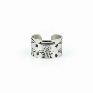Mushroom Wide Band Ring Handmade in Texas Studio Aluminum 1/2" Wide Sizes 5-11 Including Half Sizes Unique Handcrafted Jewelry