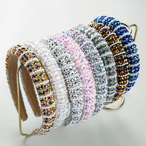 Rhinestone Padded Headbands for Women Girls Bling Sparkle Diamond Crystal Headband Thick Jeweled Hairband Non Slip Glitter Hair Hoop Hair Accessories