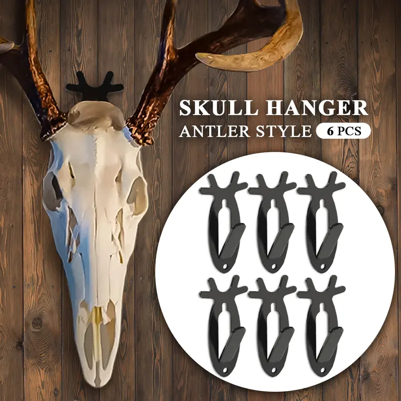 CROSSDESIGN 6 Hooks Iron European Skull Antler Hanger Hooks - Heavy-Duty Antler Hanger Connector Hooks, 20lbs Load-Bearing Wall-Mounted Bracket, Durable Home Organizer for Living Room, Perfect Display Storage Rack