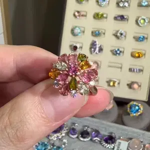 S925 sterling silver ring, Nature tourmaline  gemstone, adjustable size, set size wirh a 4*6mm, Rose Glod-plated setting Engagement Ring,  Luxurious for Women,,Grils as Birthday Gift, Perfect for Daily Wear and Party, Valentine's Day Gift