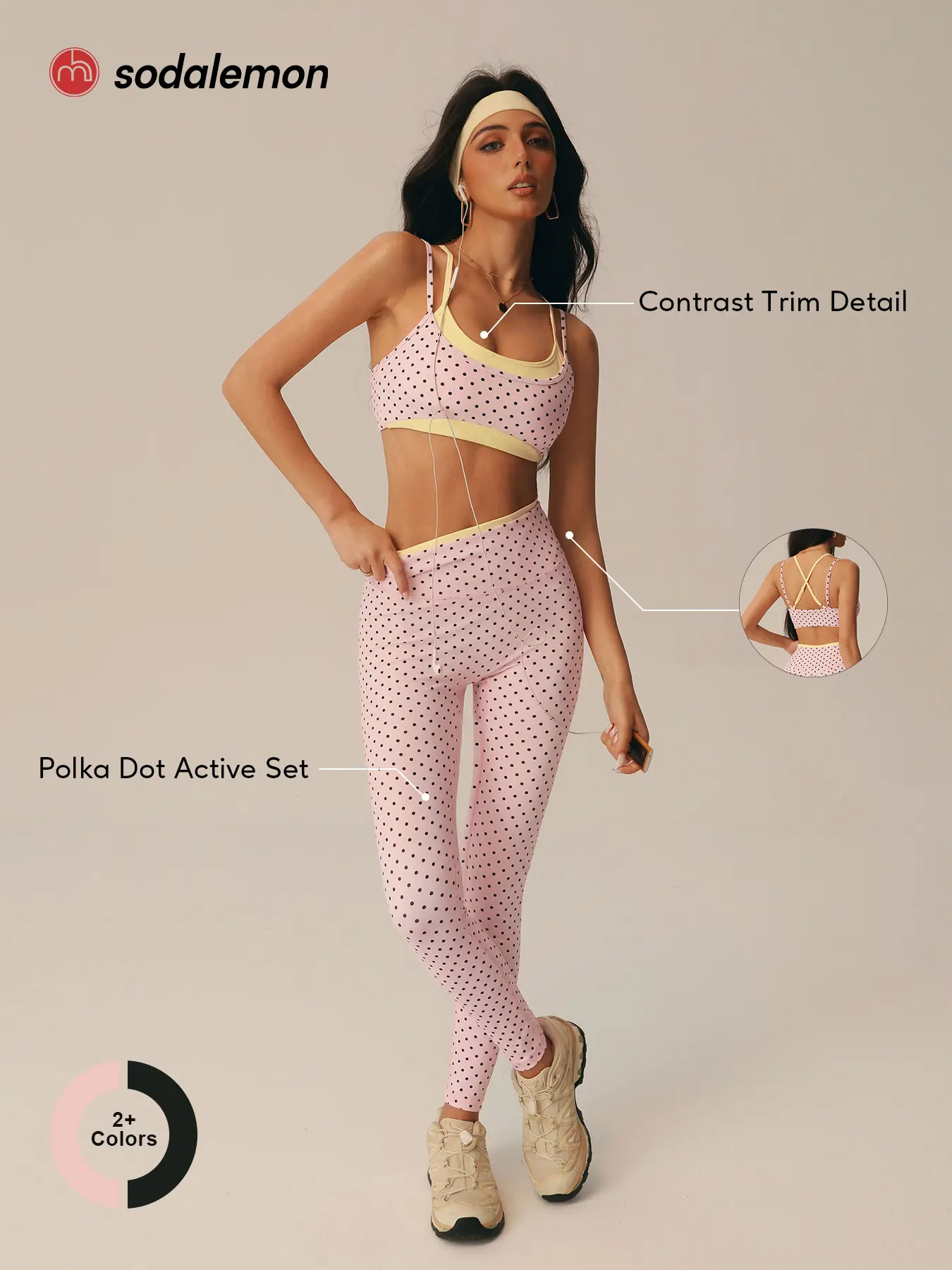 Sodalemon Women's Color Block Polka Dot 2 Piece Yoga Set, High Waisted Leggings with Sports Bra for Pilates & Casual Activewear