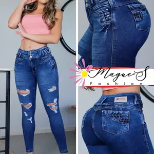 J133-8211-Push Up Colombian Jean with Distressed Design High-Waist Denim Style for Women