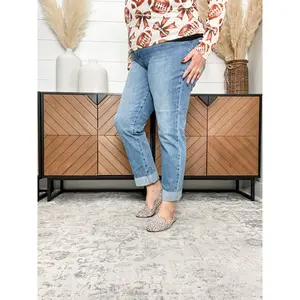 Judy Blue "Hastings" Cuffed Criss Cross Waist Boyfriend Jeans