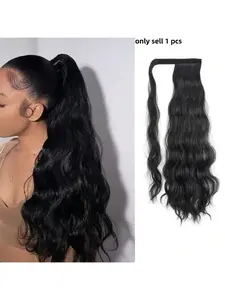 22-Inch Long Wavy Colorful Synthetic Ponytail Hairpiece, Egg Roll Velcro, Women's Ponytail Extension, Easy to Wear and Secure