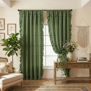 Simple Solid Color Curtain with Lace Trim, Home Window Decoration, Holiday Decor, 1pc Elegant Drapery for Living Room
